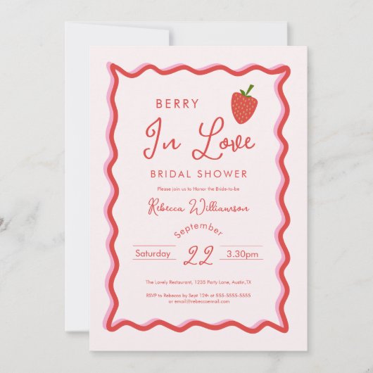 Strawberry Berry In Love  Bridal Shower Einladung (Vorderseite)