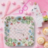 Strawberry Berry Pink Gingham Baby to Bee Dusche Pappteller (Party)