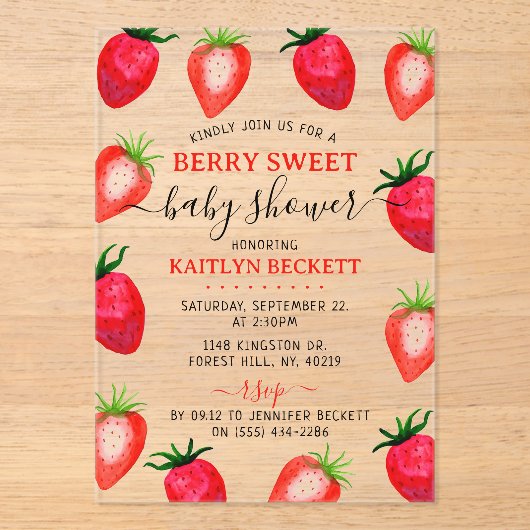 Strawberry Berry Sweet Baby Dusche Acryleinladungen (Vorderseite)