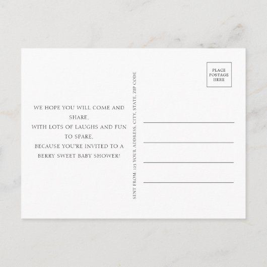 Strawberry Berry Sweet Baby Dusche Budget Postkart Einladungspostkarte (Rückseite)