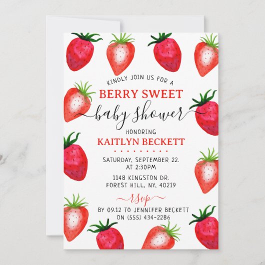 Strawberry Berry Sweet Baby Dusche Einladung (Vorderseite)
