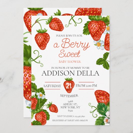 Strawberry Berry Sweet Baby Dusche Einladung (Vorne/Hinten)