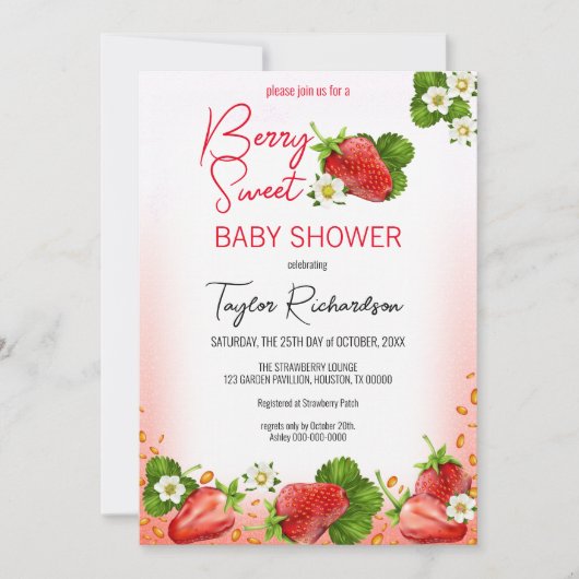 Strawberry Berry Sweet Baby Dusche Einladung (Vorderseite)