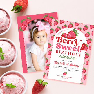 Strawberry Berry Sweet Berry Erster Geburtstag Fot Einladung