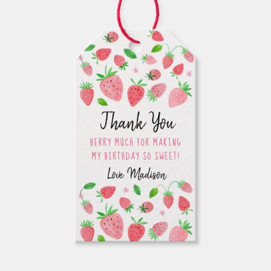 Strawberry Berry Sweet Birthday Vielen Dank Geschenkanhänger (Vorderseite)