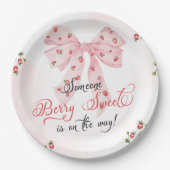 Strawberry Berry Sweet Blush Pink Bow Baby Dusche Pappteller (Vorderseite)