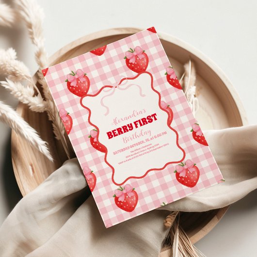 Strawberry Berry Sweet Boho 1. Geburtstag Einladung