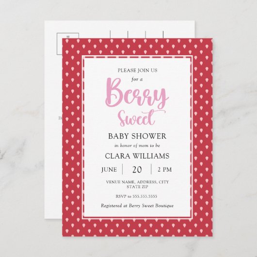 Strawberry Berry Sweet Budget Baby Dusche Invitati Einladungspostkarte (Vorne/Hinten)