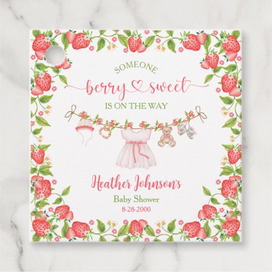 Strawberry Berry Sweet Clothesline Baby Dusche Geschenkanhänger (Vorderseite)