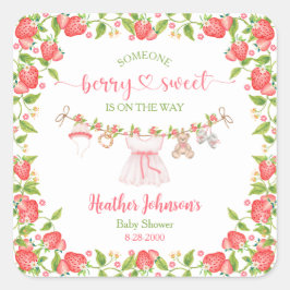 Strawberry Berry Sweet Clothesline Baby Dusche Quadratischer Aufkleber