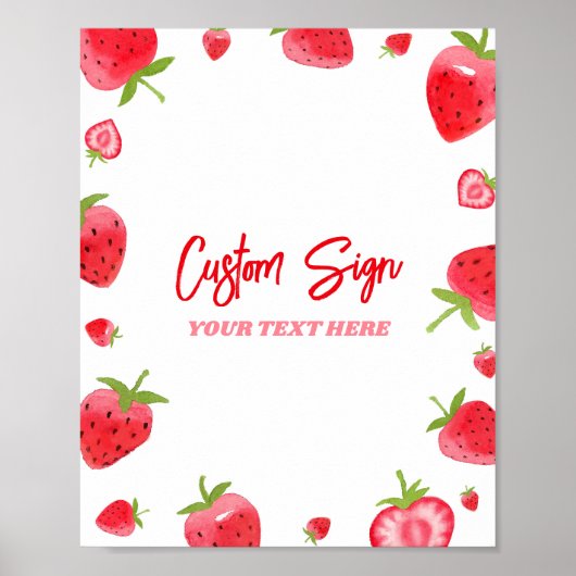 Strawberry Berry Sweet Custom Party Sign Poster (Vorne)