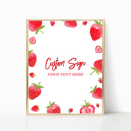 Strawberry Berry Sweet Custom Party Sign Poster