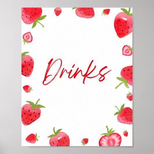 Strawberry Berry Sweet Drinks Party Zeichen Poster (Vorne)