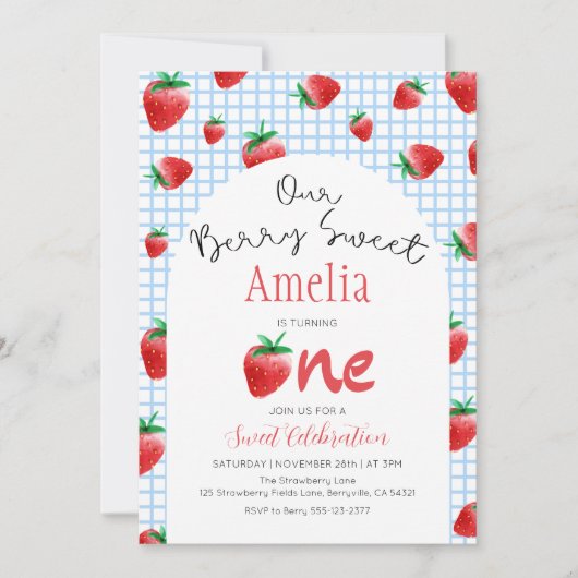 Strawberry Berry Sweet Einladung zum ersten Geburt (Vorderseite)