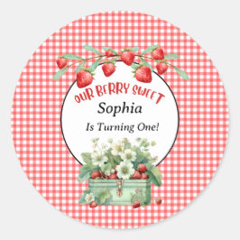 Strawberry Berry Sweet Erste Geburtstagsparty Runder Aufkleber
