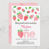 Strawberry Berry Sweet Erster Geburtstag Einladung (Vorne/Hinten)