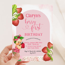 Strawberry Berry Sweet First Birthday Blonde Girl Einladung