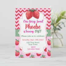 Strawberry Berry Sweet First Birthday Invitation