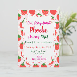 Strawberry Berry Sweet First Birthday Invitation Einladung