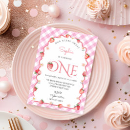 Strawberry Berry Sweet First Birthday Wavy Einladung