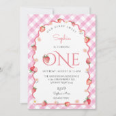 Strawberry Berry Sweet First Birthday Wavy Einladung (Vorderseite)