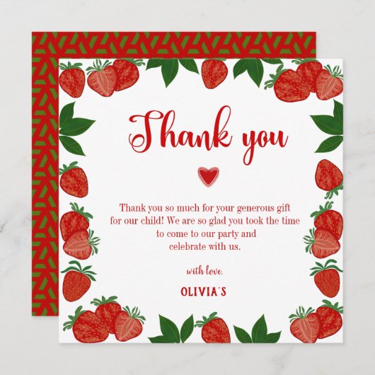 Strawberry Berry Sweet Frucht Fresh Danke Karte (Vorne/Hinten)