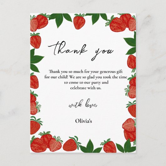 Strawberry Berry Sweet Fruit Vielen Dank Postkarte (Vorderseite)