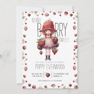 Strawberry Berry Sweet Girl's Birthday Party Einladung