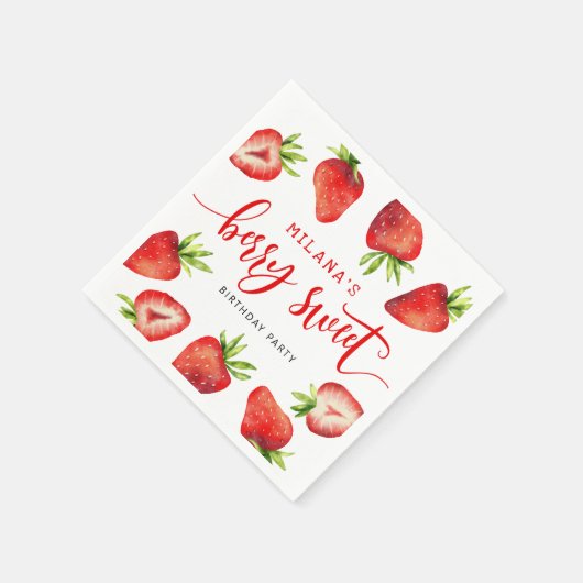 Strawberry Berry Sweet Girl's Birthday Party Serviette (Ecke)