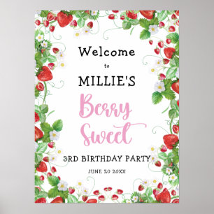 Strawberry Berry Sweet Kindergeburtstag Party Will Poster
