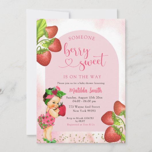 Strawberry Berry Sweet Mexican Girl Baby Dusche Einladung (Vorderseite)