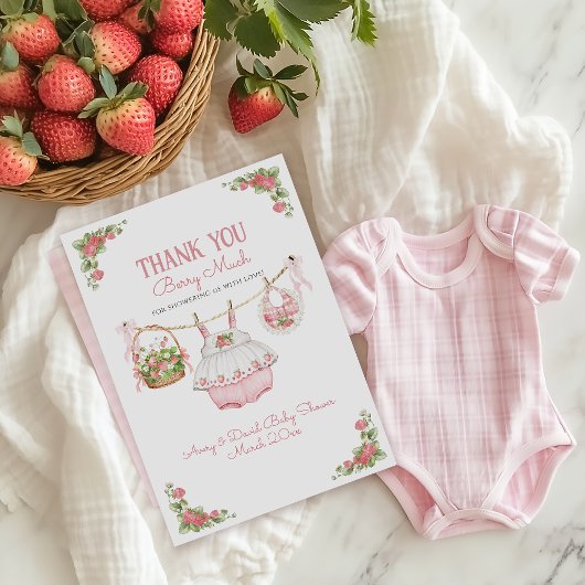 Strawberry Berry Sweet Modern Baby Girl Dusche Dankeskarte