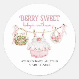 Strawberry Berry Sweet Modern Baby Girl Dusche Runder Aufkleber