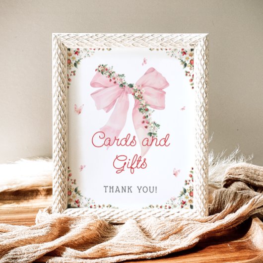 Strawberry Berry Sweet Pink Bow Cards und Geschenk Poster