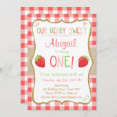 Strawberry Berry Sweet Pink Red Erster Geburtstag Einladung (Vorne/Hinten)