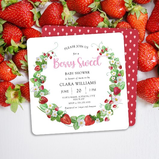 Strawberry Berry Sweet Square Baby Dusche Einladung