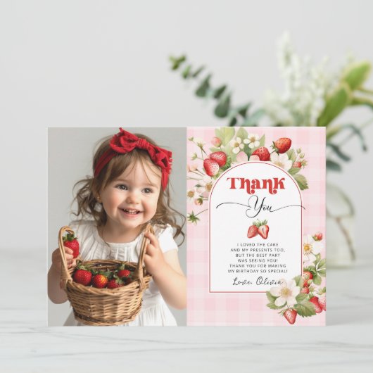 Strawberry Bery Sweet Foto danke Karte (Stehend Vorderseite)