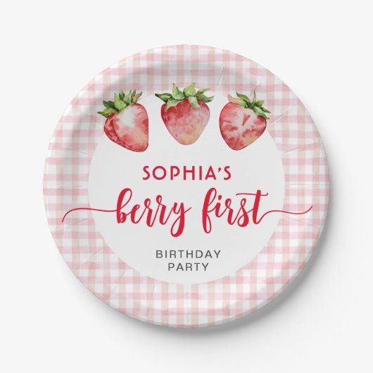 Strawberry Birthday Berry First Pappteller (Vorderseite)