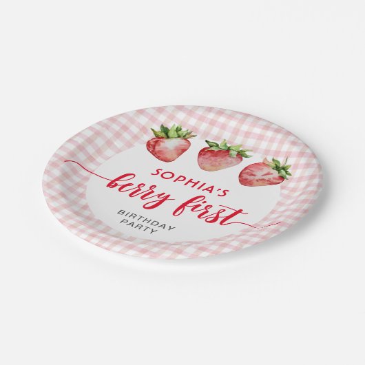 Strawberry Birthday Berry First Pappteller (Schrägansicht)