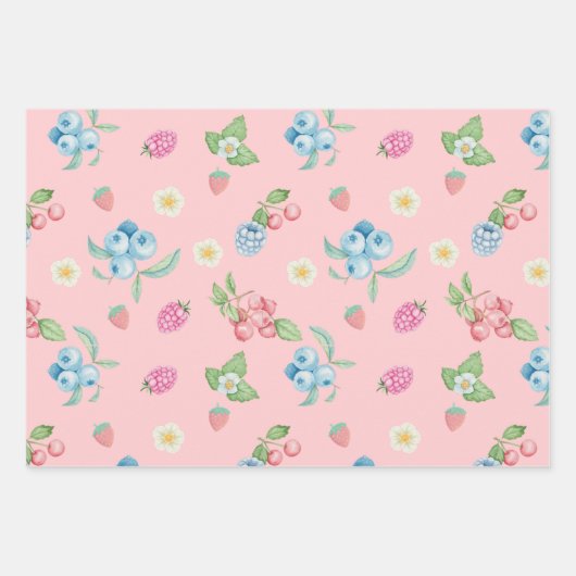 Strawberry Birthday Berry first Pink Geschenkpapier Set (Vorderseite)