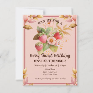 Strawberry Birthday Boho Pink Einladung