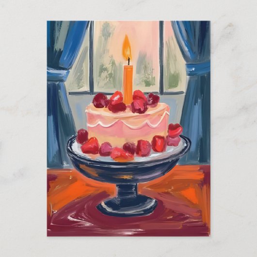 Strawberry Birthday Cake Feiertagspostkarte (Vorderseite)