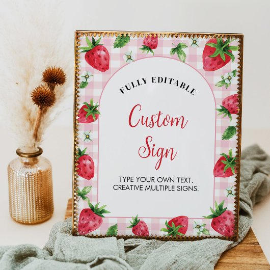Strawberry Birthday Custom Table Sign Berry Sweet Poster