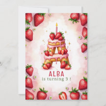 Strawberry Birthday Einladen Letter A Cake Design