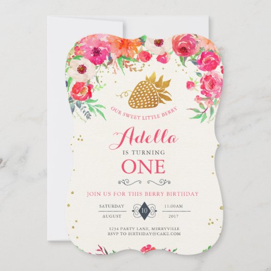 Strawberry Birthday Einladung (Vorderseite)