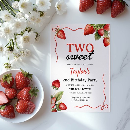 Strawberry Birthday Einladung | 2. Geburtstag