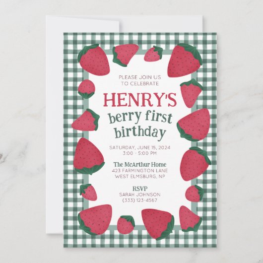 Strawberry Birthday Einladung für Jungen oder Mädc (Vorderseite)