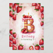 Strawberry Birthday Einladung Letter B Cake Theme (Vorne/Hinten)