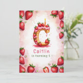 Strawberry Birthday Einladung Letter C Cake Thema (Stehend Vorderseite)