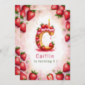 Strawberry Birthday Einladung Letter C Cake Thema (Vorne/Hinten)